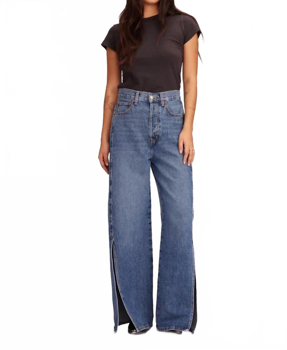 NEW ETICA hanna split leg barrel jeans in gold rush